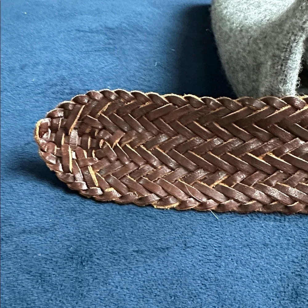 Vintage Braided Leather Belt with Gold brass Buckle